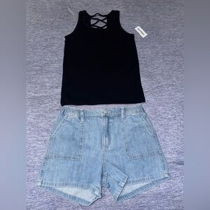 Girls Old Navy Denim Blue Shorts and Black Top